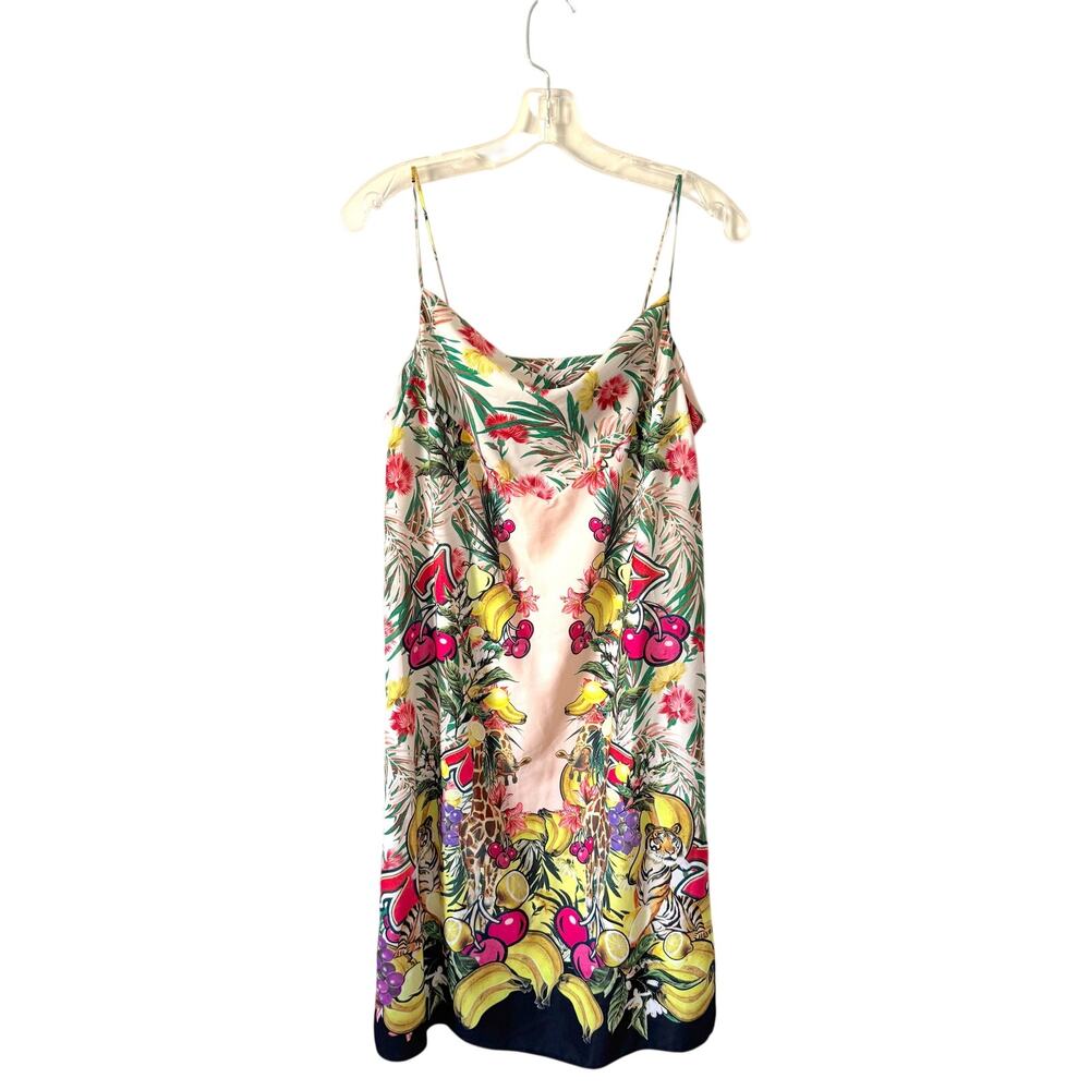 Asos Tropical Fruit Spagetti Strap Side Slit Midi Dress Pink Size 4